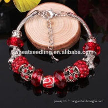 Bracelet en perles Bracelet en gros Chine amour charme 2014 Bracelet en argent à main en cristal de perles à la main pour cadeau de Noël